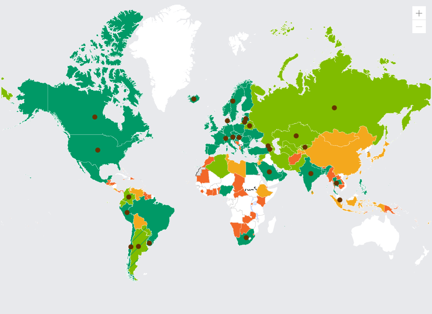 Map of country performance